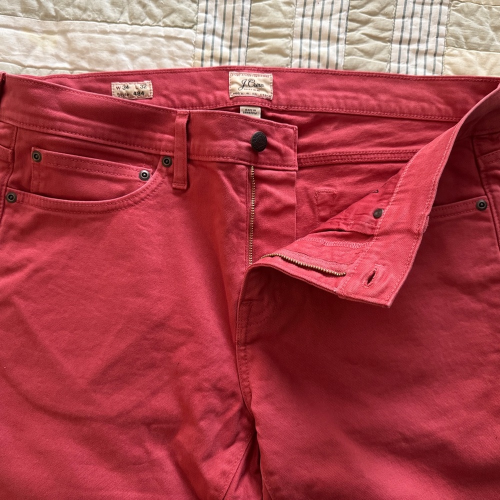 J Crew 34/32 484 Stretch Nantucket Red Denim - Slim Fit
